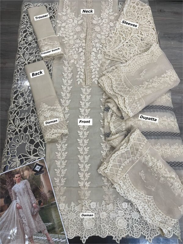 MARIA.B Lawn Cutwork Embroidered with Organza Dopatta - Image 2
