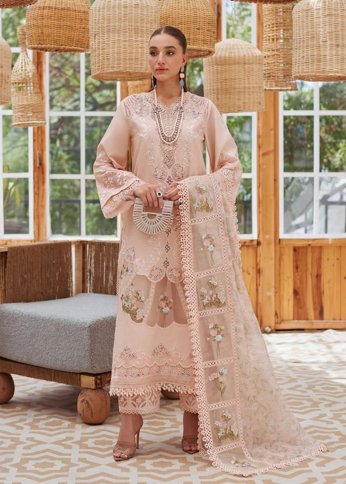 CRIMSON Lawn Embroidered with Khaadi Net Dopatta