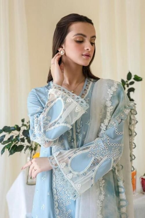 QALAMKAR Lawn Chikankari with Organza Dopatta