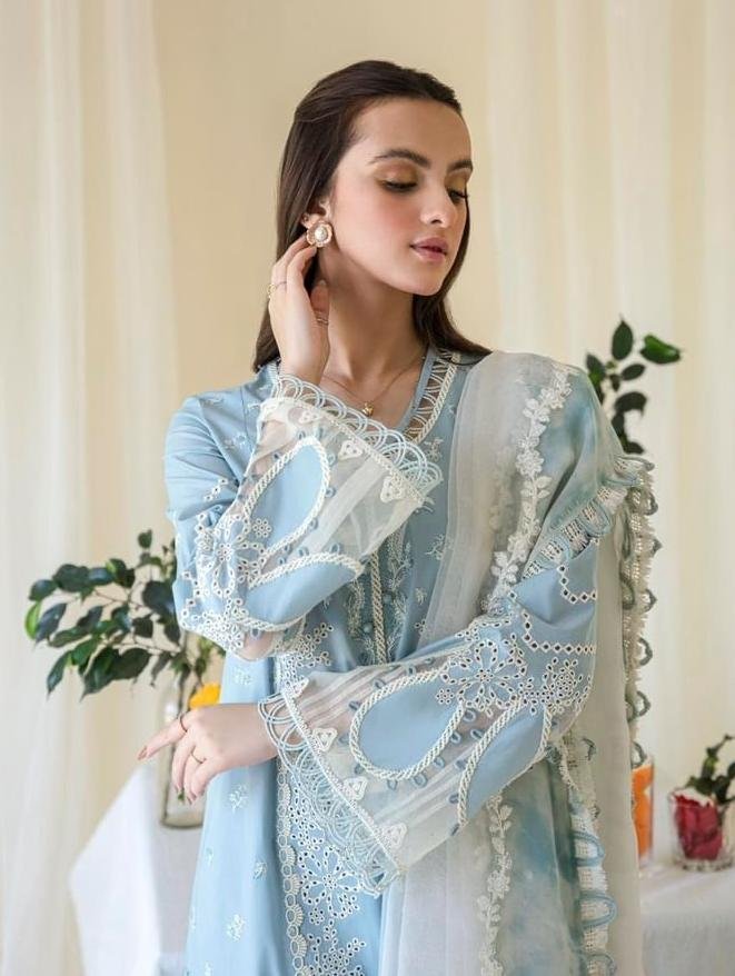 QALAMKAR Lawn Chikankari with Organza Dopatta