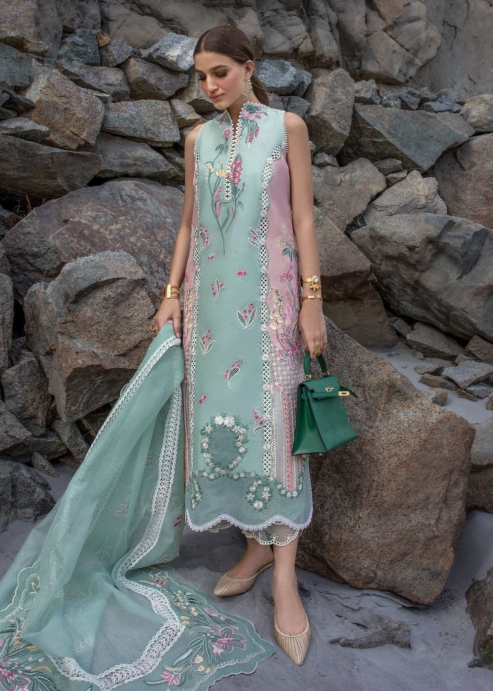CRIMSON Lawn Chikankari with Khaadi Net Cutwork Dopatta