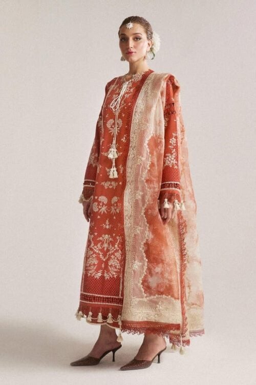 HUSSAIN REHAR Lawn Embroidered with Khaadi Net Cutwork Dopatta