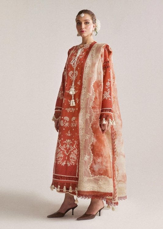 HUSSAIN REHAR Lawn Embroidered with Khaadi Net Cutwork Dopatta