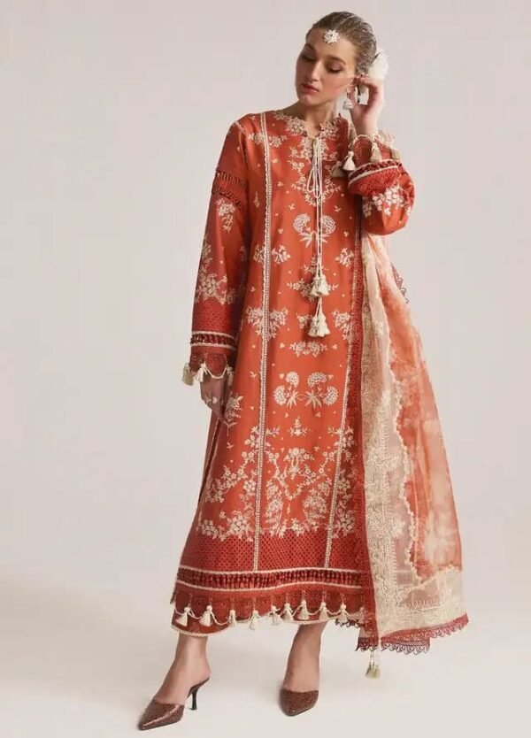 HUSSAIN REHAR Lawn Embroidered with Khaadi Net Cutwork Dopatta - Image 2