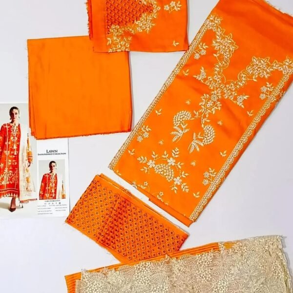 HUSSAIN REHAR Lawn Embroidered with Khaadi Net Cutwork Dopatta - Image 3