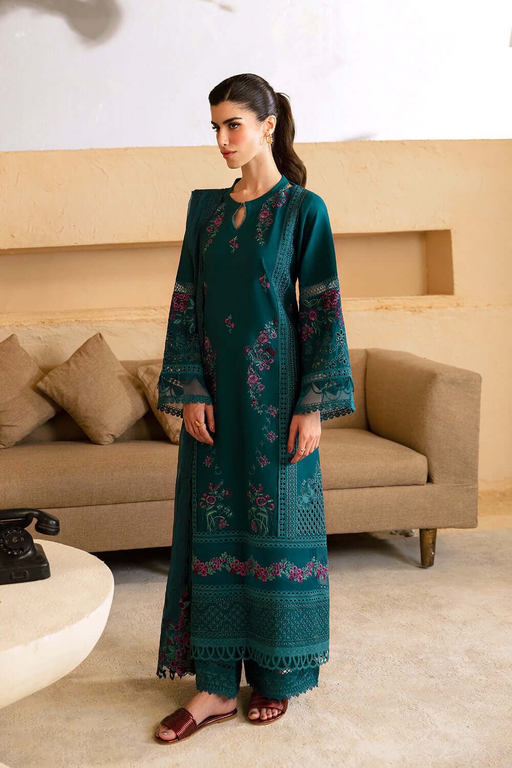 AZURE Lawn Cotton Embroidered with Organza Dopatta