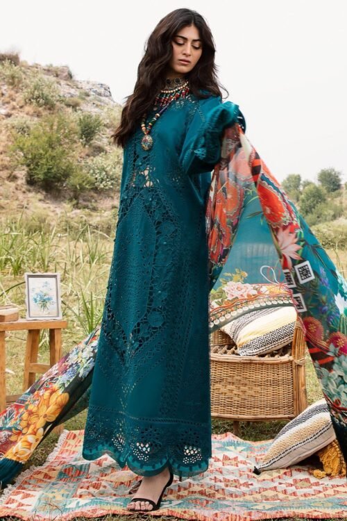 BIN ILYAS Lawn Cut Work Chikankari with Silk Printed Dopatta