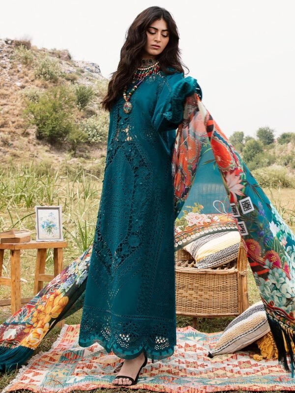 BIN ILYAS Lawn Cut Work Chikankari with Silk Printed Dopatta