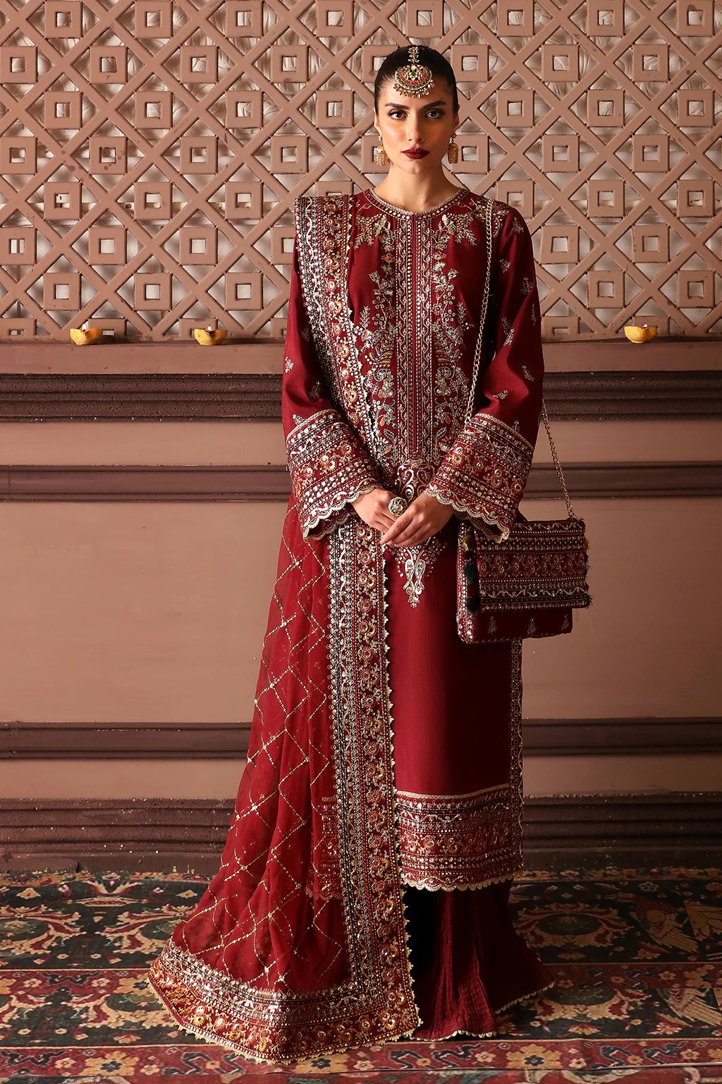 HUSSAIN REHAR Silk Embroidered with Chiffon Dopatta