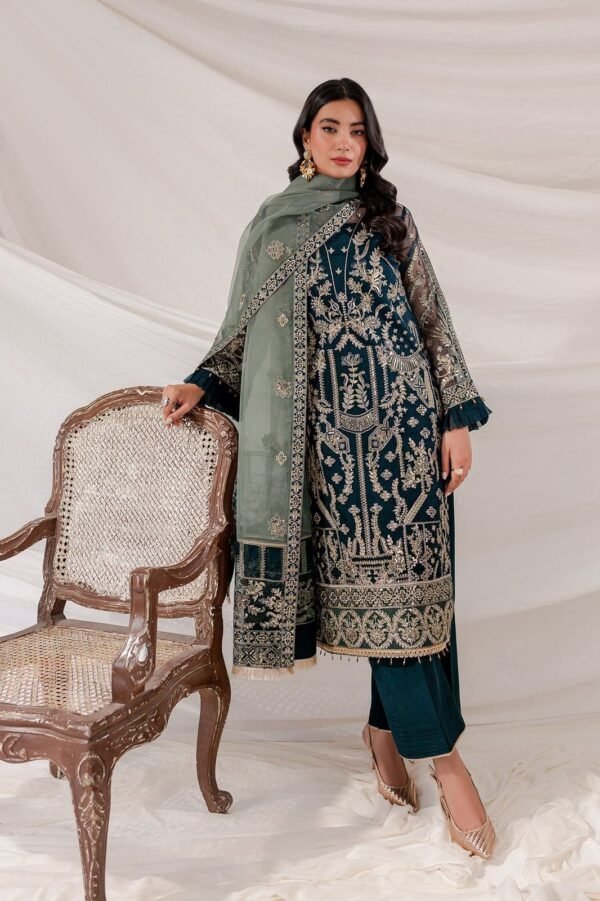 BAROQUE Organza Embroiderd Sequins work Silk Trouser with Organza Dopatta