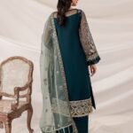 BAROQUE Organza Embroiderd Sequins work Silk Trouser with Organza Dopatta - Image 3