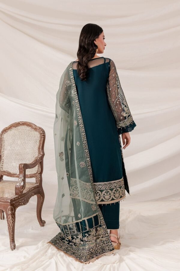 BAROQUE Organza Embroiderd Sequins work Silk Trouser with Organza Dopatta - Image 3