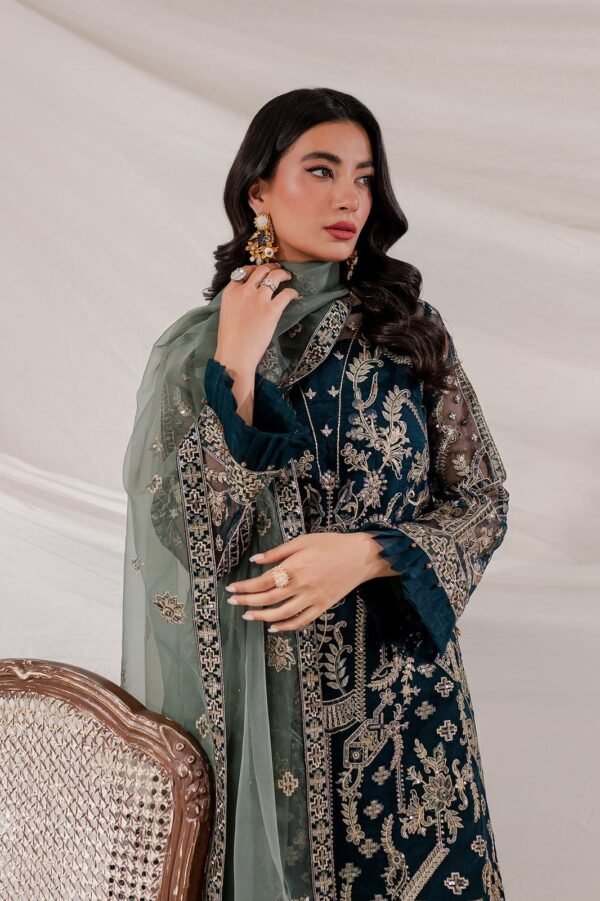BAROQUE Organza Embroiderd Sequins work Silk Trouser with Organza Dopatta - Image 2